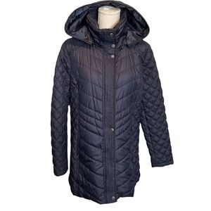 Women's Quilted Hooded Jacket - Navy- L
